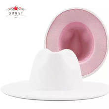 QBHAT White and Pink Patchwork Women Wide Brim Faux Wool Felt Fedora Hats Unisex Men Vintage Top Cowboy Hat Jazz Party Cap 2024 - buy cheap