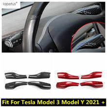 Paleta de palanca de cambios de coche, embellecedor de cubierta extendida, aspecto de fibra de carbono ABS/Interior rojo, apto para Tesla modelo 3, modelo Y 2021 2024 - compra barato