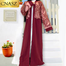 Горячая распродажа! Открытые Абая женская одежда кружево с жемчугом дизайн мусульманской моды кимоно длинный Кафтан Исламская Дубай платья для женщин 2024 - купить недорого