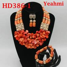 Fashion Jewelry Set African Coral Beads Exclusive Real Coral Pendant Bridal Necklace Set Copper Gold Accessory Free Ship HD386-1 2024 - buy cheap