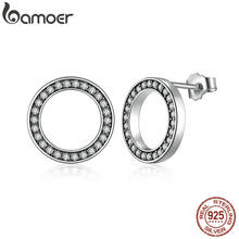 BAMOER Forever Clear CZ 925 Sterling Silver Circle Round Stud Earrings with CZ Jewelry GIFT Oorbellen Bijoux PAS437 2024 - buy cheap