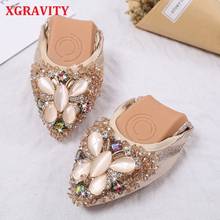 XGRAVITY New Big Size Crystal Flats Lady Ballet Flat Shoes Rhinestone Women Spring 3D Butterfly Pointed Toe Silver Foldable C220 2024 - buy cheap