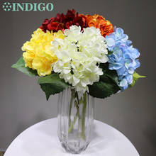 Flor índigo-hortência, com folhas exibição de 5 tamanhos, flor de seda, decoração de mesa para casamento e eventos 2024 - compre barato