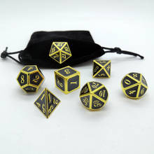 Metal dice with golden edges and black dice. Metal multi-faced dice set, suitable for MTG RPG DnD board games and teaching mathe 2024 - buy cheap