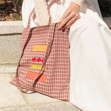 Retro xadrez feminina lona bolsa de ombro moda senhoras bordado pano sacos de compras meninas estudante diário casual tote bolsas 2024 - compre barato