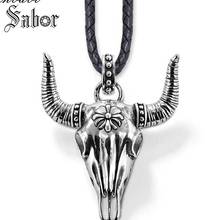 Leather Rope Chain Necklace Bull Head Oxhead Gift For Men silver color Fashion Vintage Skelton Jewelry thomas 2024 - buy cheap