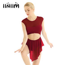 Iiniim das mulheres vestido de dança ballet corte frente assimétrica bailarina keyhole volta adulto dança ginástica collant dancewear 2024 - compre barato