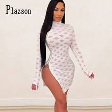 Club Mini Dresses for Women Summer 2021 Sexy Party See Through Long Sleeve Split Dress With Zipper Turtleneck Bodycon Robe 2024 - buy cheap