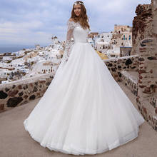 Gorgeous Princess Wedding Dress 2021 Flare Long Sleeve Off Shoulder Boat Neck Lace Appliques Button Organza Bridal Ball Gown 2024 - buy cheap