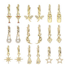 New 925 Sterling Silver Gold Hanging Hoop Earrings For Women Lightning Star Moon Dragonfly Charm Small Hoop Earring DA922 2024 - buy cheap