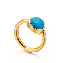 classic designer wedding rings for women big blue turquoises stone gold color girls ladies fashion finger ring dubai style 2024 - buy cheap