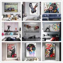 Pintura de tela de macaco bansky street grafite artístico, pôsteres e impressões quadros, imagem de arte de parede para sala de estar, decoração de casa 2024 - compre barato