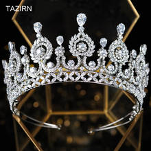 Tiaras luxuoso de zircônio cúbico 3a, tiara real rainha, para casamento, acessórios para cabelo, para noivado 2024 - compre barato