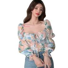 New Blouses Women's Tops Long Sleeve Chiffon Floral Print Shirt Ladies T Shirt Women's Wear 2021 Sweet Streetwear Blue/Purple 2024 - buy cheap