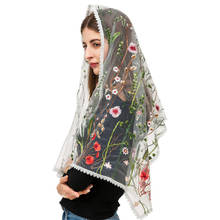 Lady Rectangular Wildflowers Mantilla Veil Women Floral Lace Chapel Veil Scarf Wrap Latin Mass Head Covering Shawls for Bride 2024 - buy cheap