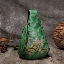 Нагрудная сумка в стиле ретро для женщин, сумки через плечо из натуральной воловьей кожи с тиснением, Модный женский мессенджер ручной работы с цветочным принтом, зима 2021 2024 - купить недорого