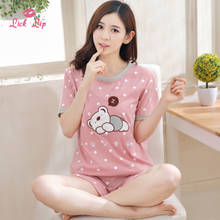 Lick Lip Cartoon Pajamas Set Female Printed Top And Shorts Crew Neck Nightwear Loose Comfortable Home Sleepwear SWD21147-30 2024 - buy cheap