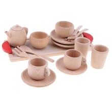 16pcs/set Wooden Solid Beech Tea Coffee Cup Saucers Tray Pretend Kitchen Toy 2024 - buy cheap