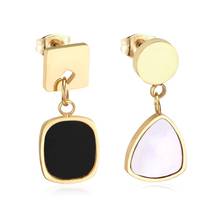 LUXUKISSKIDS Geometry White/Black Shell Drop Earrings Stainless Steel Push Back Earring Fashion Korea Style Jewelry Gift Brincos 2024 - buy cheap