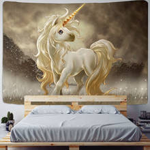 Fantasy Colourful Horse Tapestry,Golden Unicorn Wall Hanging,Bohemian Modern Hippie Psychedelic Background Cloth Beach Yoga Mat 2024 - buy cheap