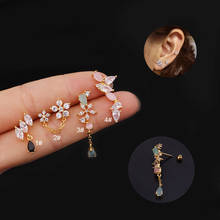 1pc Gold Zircon Crystal Stainless Steel Barbell Ear Piercing Jewelry Cartilage Helix Tragus Rook Lobe Flower Tassel Stud Earring 2024 - buy cheap