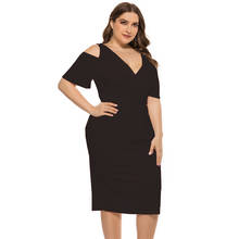 Women Solid Color V Neck Cold Shoulder Plus Size Summer Sheath Dress Large Size 5xl Office Lady Work Sexy Dresses Slim Waist 2024 - buy cheap