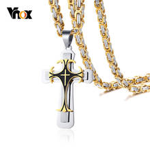 Vnox Chunky Byzantine Chain Cross Pendant for Men Necklace in Stainless Steel Iris Fleur-de-lis Male Punk Rock Hip-hop Jewelry 2024 - buy cheap