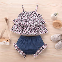 2Pcs Baby Summer Tracksuits  Leopard Print Spaghetti Straps Vest + Elastic Waist Shorts for Toddler Girls 0-24 Months 2024 - buy cheap