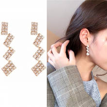 Korean Geometric Stud Earrings Vintage Long Square Stitching Crystal Earring For Women Hot Fashion Brincos Jewelry Wholesale 2024 - buy cheap