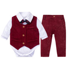 Boys Clothes Newborn Baby Wedding Suit White Romper + Red Vest + Pants 4 Pieces Kids Little Gentleman Infant Spring Suits KB8040 2024 - buy cheap