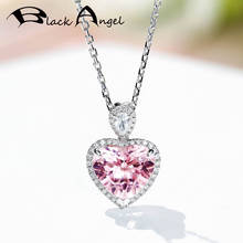 BLACK ANGEL 2020 New Pink Morganite Stone Tourmaline Gemstone Heart Pendant Necklace For Women Silver Jewelry Christmas Gift 2024 - buy cheap