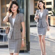 Summer Women Business Suits Grey Blazer and Skirt Sets Ladies Work Wear Uniforms Short Sleeve Jackets 2024 - buy cheap