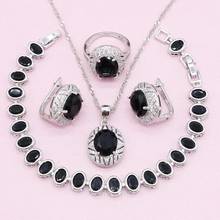 925 Silver Bridal Jewelry Sets for Women Black Cubic Zirconia Bracelet Earrings Necklace Pendant Ring Birthday Gift 4PCS 2024 - buy cheap