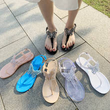 Sandália feminina transparente colorida, chinelo de verão com detalhes de diamante borboleta cristal 2024 - compre barato