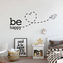 Be Happy-pegatina de pared de corazón de pájaro volador para decoración de habitación de niños y dormitorio, calcomanías artísticas, papel tapiz, pegatinas extraíbles 2024 - compra barato