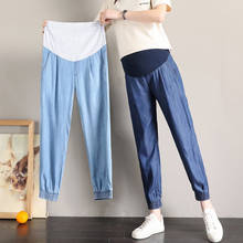 Vintage jeans lavado para maternidade, roupas gravidas para mulheres grávidas, cintura elástica, calças soltas para gravidez 2024 - compre barato