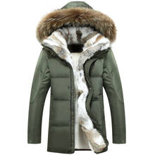 Jaqueta de inverno dos homens casaco de algodão parkas jaqueta masculina engrossado coelho quente gola de pele de guaxinim com capuz tamanho S-XXL 3xl 4xl 5xl 2024 - compre barato