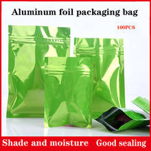 Bolsa de embalaje de papel de aluminio verde, bolsa con cierre hermético para comida, mascarilla, té en polvo, bolsa pequeña de embalaje de prueba sellada, 100 Uds. 2024 - compra barato