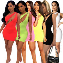 ZKYZWX Neon green Sexy Party Dress Night club Women Summer Clothes vestidos Sundress One Shoulder Elegant Mini Bodycon Dresses 2024 - buy cheap