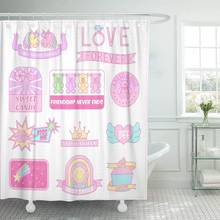 Blue Cute Girly Badges Girl Sweet Pastel Emblem Pink Shower Curtain Waterproof 72 x 78 Inches Set with Hooks 2024 - compre barato