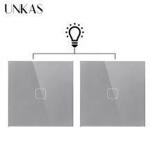 UNKAS EU/UK standard Gray Crystal Glass 1 Gang 2 Way Touch Switch Panel Touch Switch Light Wall Only Touch Function Switch 2024 - buy cheap