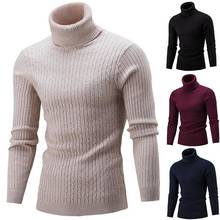 New Fashion Men Turtleneck Solid Color Long Sleeve Knitted Sweater Pullover Top Men's Sweater Slimsing Fit Solid Color men top 2024 - buy cheap