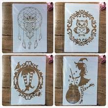 4Pcs A4 29*21cm Owl Magic Girl Clown DIY Layering Stencils Wall Painting Scrapbook Coloring Embossing Album Decorative Template 2024 - buy cheap