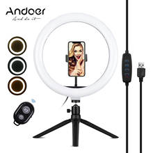 Andoer 10 Inch LED Ring Light Photography Fill-in Lamp 3 Lighting Modes Dimmable USB Powered with Phone Holder Ballhead Adapter 2024 - buy cheap