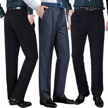 Осенне-зимние плотные двойные плиссированные брюки, мужские свободные деловые брюки с высокой талией, повседневные Костюмные брюки для мужчин среднего возраста 2024 - купить недорого