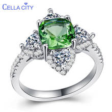 Cellacity-Anillo de plata 925 con piedras preciosas para mujer, joyería con trébol de circonita verde, regalo creativo para citas, anillos femeninos de estilo coreano para fiesta 2024 - compra barato