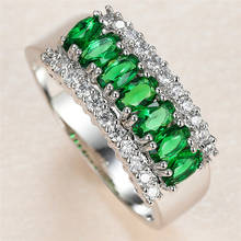 Anillo de circonita de cristal verde para mujer, anillos de piedra ovalada de una sola fila para mujer, joyería de boda, anillo Vintage de Color plateado, regalos para madre 2024 - compra barato