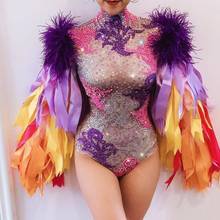 Women stage dance Rhinestones colourful sexy bodysuit Sparkling Crystals Jumpsuit Nightclub Party Stage Wear Dancer costume 2024 - buy cheap