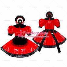 fondcosplay adult sexy cross dressing sissy maid short Red heavy Pvc Dress Lockable Uniform black apron Tailor-made[G400] 2024 - buy cheap