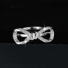 Dainty anel de casamento com zircônia branca, encantador, laço, pedra, anel feminino, vintage, cor de prata, fino, anéis de noivado para mulheres 2024 - compre barato